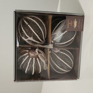 Tinsel & Fir set of 4 Glass and Pearl Ornaments
